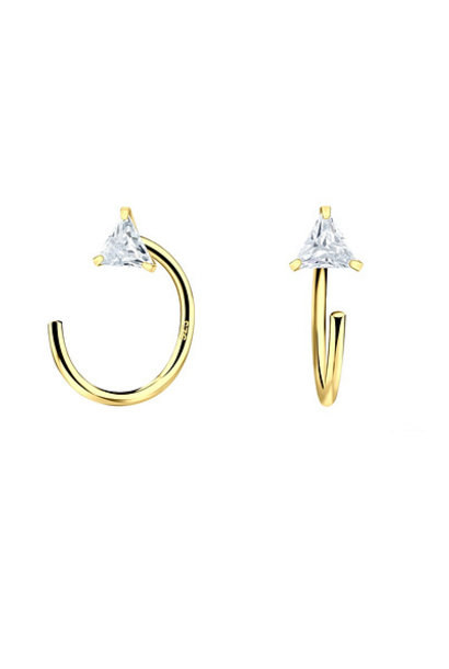 Small half hoop earrings with zircon stone - 925 sterling silver - gold