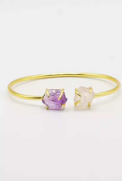 Bangle with rose quartz and amythyst - gold