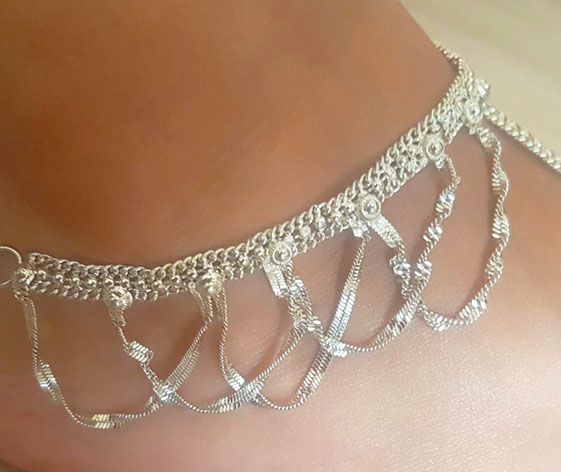 Ankle / foot bracelet silver with adjustable ring - silver