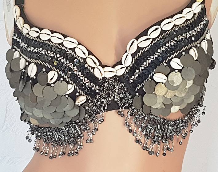 Tribal bra with shells and coins - Bellydance webshop Majorelle