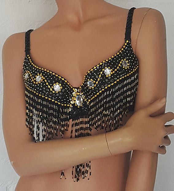 Black bra with silver and gold elements