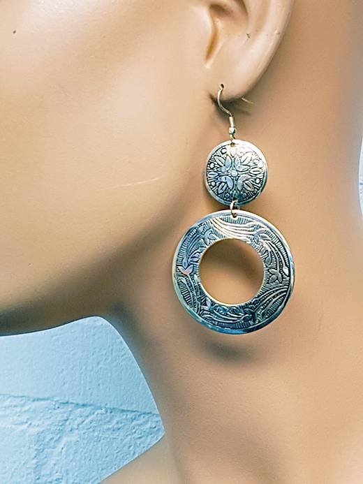 Oriental design earrings in old silver