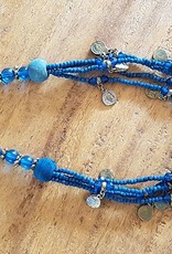 Blue necklace with old gold coins