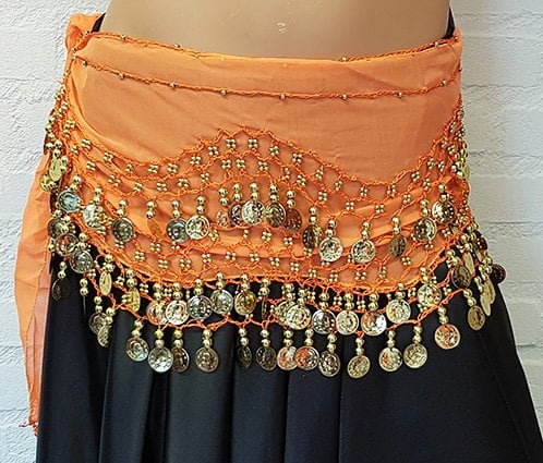 Hip scarf orange with gold coins