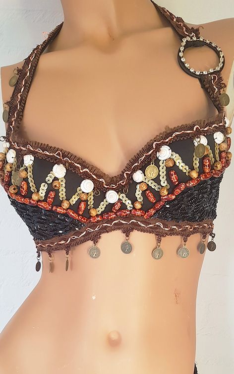 Tribal bra black/brown with sequins - Bellydance webshop Majorelle