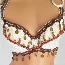 Tribal hip scarf with fringes in brown