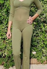 Catsuit with three-quarter sleeve olive XSor 3XL