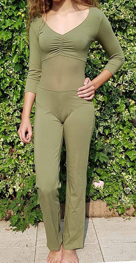 Catsuit with three-quarter sleeve olive XSor 3XL