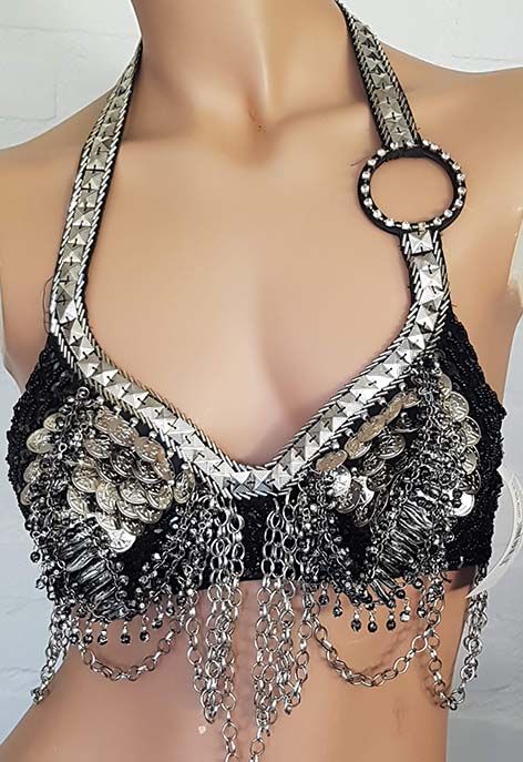Tribal bra with coins and small chains - Bellydance webshop Majorelle