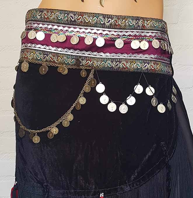 Velvet belly dance hip scarf in black