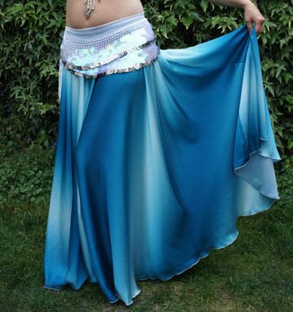 Belly dance skirt with gradient color white/turquoise