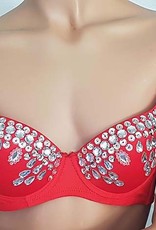 Belly dance  bra with big glass stones in red