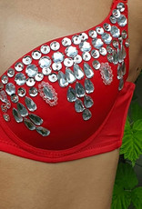Belly dance  bra with big glass stones in red