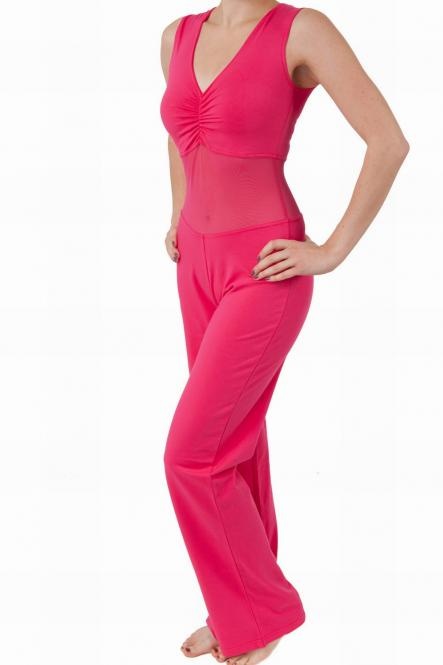 Ärmelloser Catsuit mit starkem Bauchnetz fuchsia