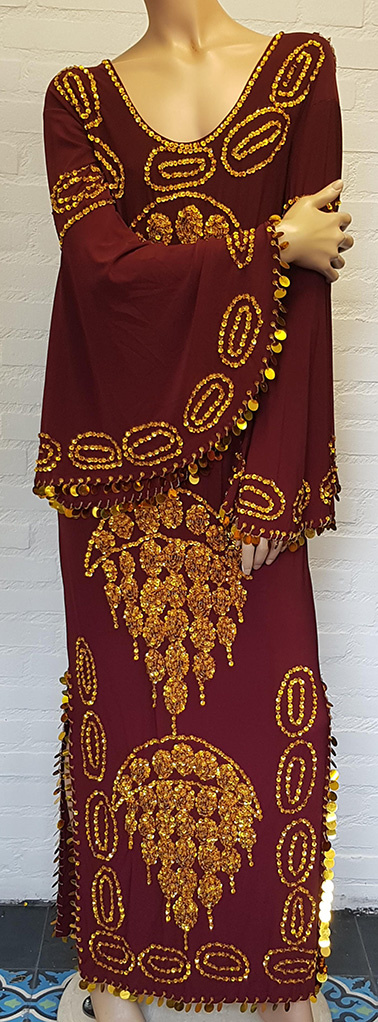 Saidi dress in bordeaux gold and silver