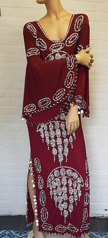 Saidi dress in bordeaux gold and silver