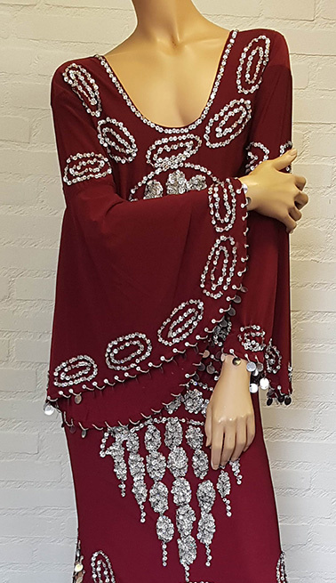 Saidi dress in bordeaux gold and silver