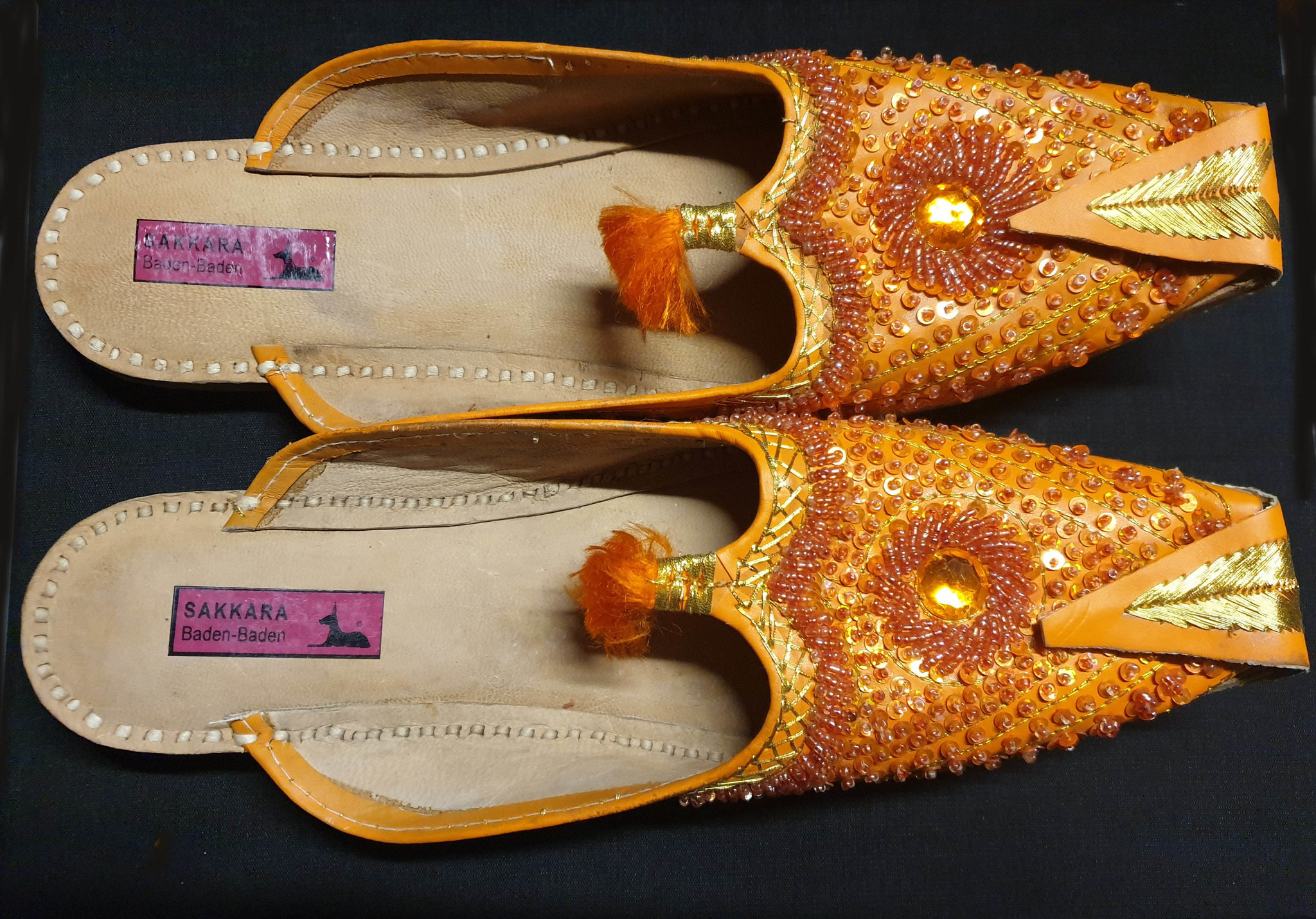 Arabic slippers in orange, green or pink