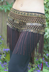 Tribal hip scarf with fringes in brown