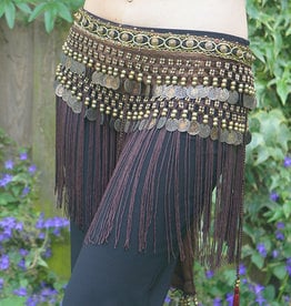 Tribal hip scarf with fringes in brown