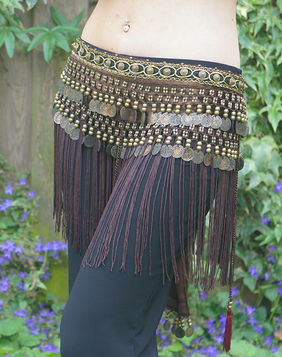 Tribal hip scarf with fringes in brown