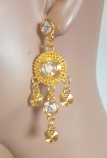 Earrings in gold with clear rhinestones