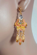 Bollhywood style earrings orange gold with rhinestones