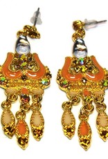 Bollhywood style earrings orange gold with rhinestones