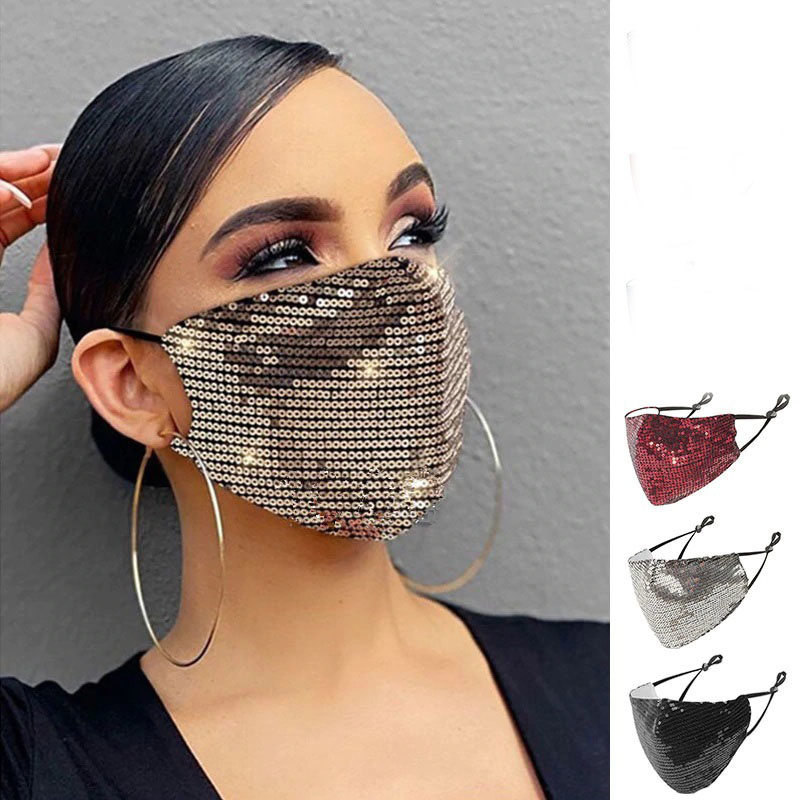 Mouth mask with small sequins
