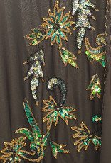 Belly dance costume in black with green  and gold sequins