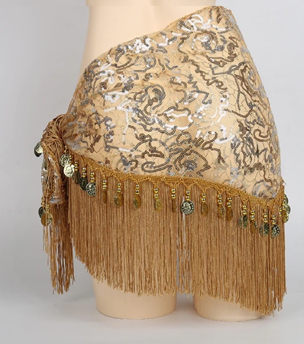 Hipscarf with gold and silver accents, with gold coins