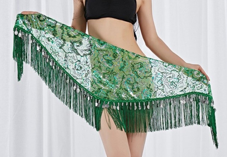 Hip scarf with silver accents, with silver coins - Bellydance webshop  Majorelle