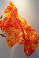 Silk belly dance fan veils in flame colour