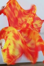 Silk belly dance fan veils in flame colour