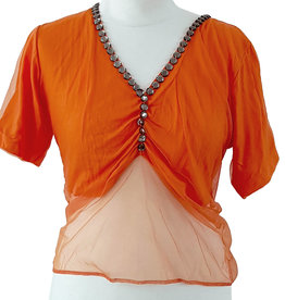 T-shirt with net tulle in orange