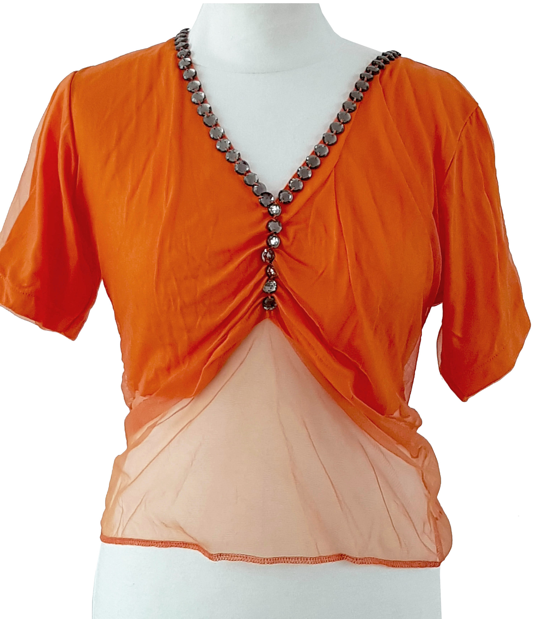 T-shirt with net tulle in orange