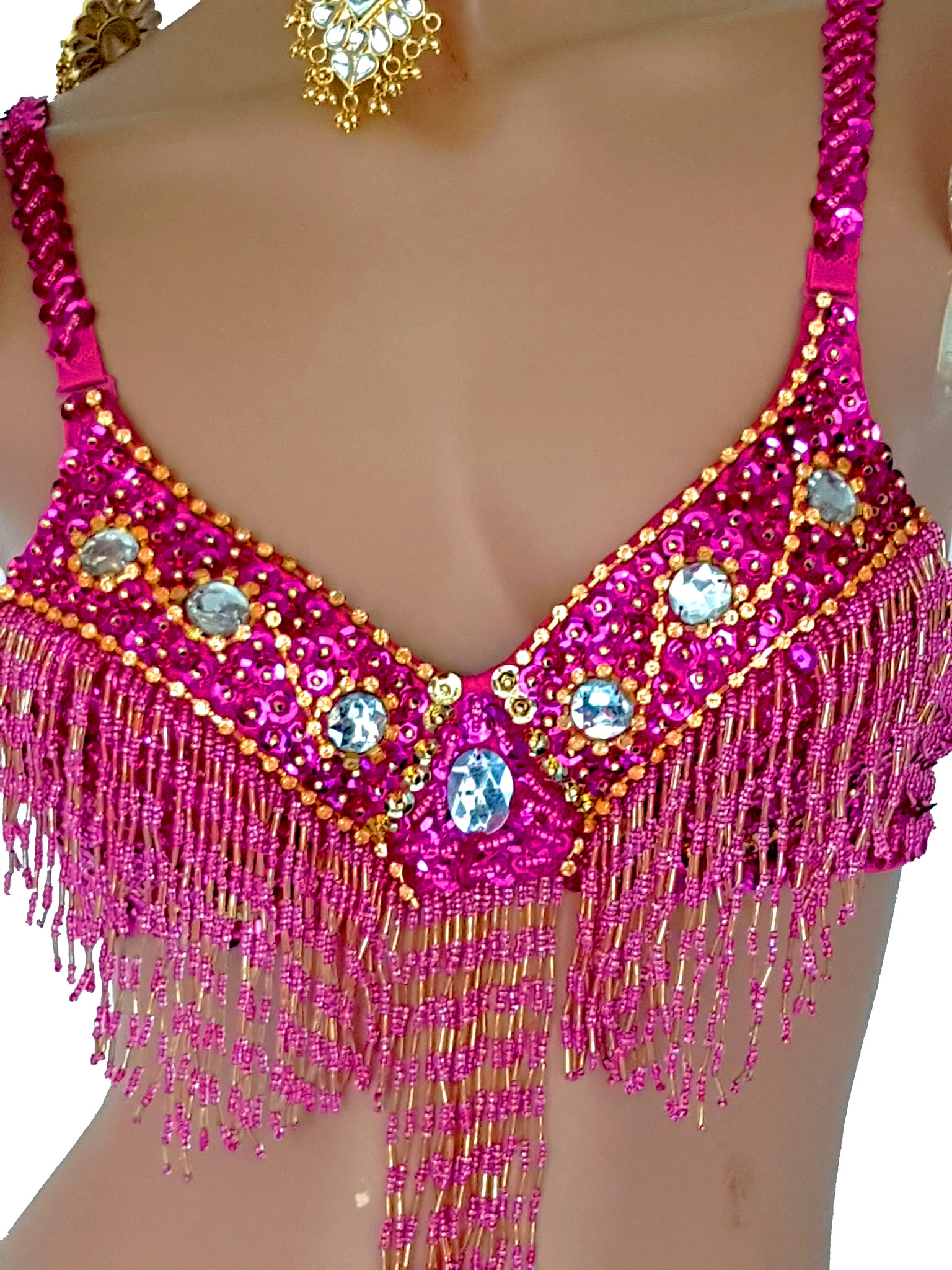 Fuchsia bra with silver and gold elements
