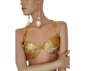 Gold Sequin Bustier  Bustier, Dance bras, Dance tops bras
