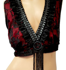 Tribal op in dark red with black lace
