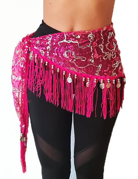 Hip scarf with gold and silver accents, with gold coins - Bellydance  webshop Majorelle