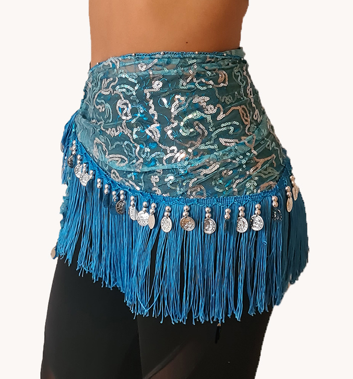 Hip scarf with silver accents, with silver coins - Bellydance webshop  Majorelle