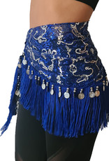 Hipscarf blue with silver accents, with silver coins