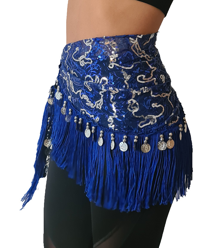 Hip scarf with gold and silver accents, with gold coins - Bellydance  webshop Majorelle