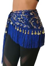 Hip scarf blue with gold accents, with gold coins