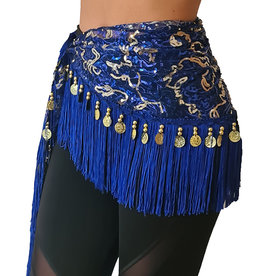 Hip scarf blue with beautiful accents, with gold coins