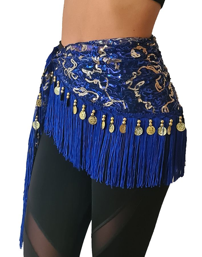 Hip scarf with gold and silver accents, with gold coins - Bellydance  webshop Majorelle