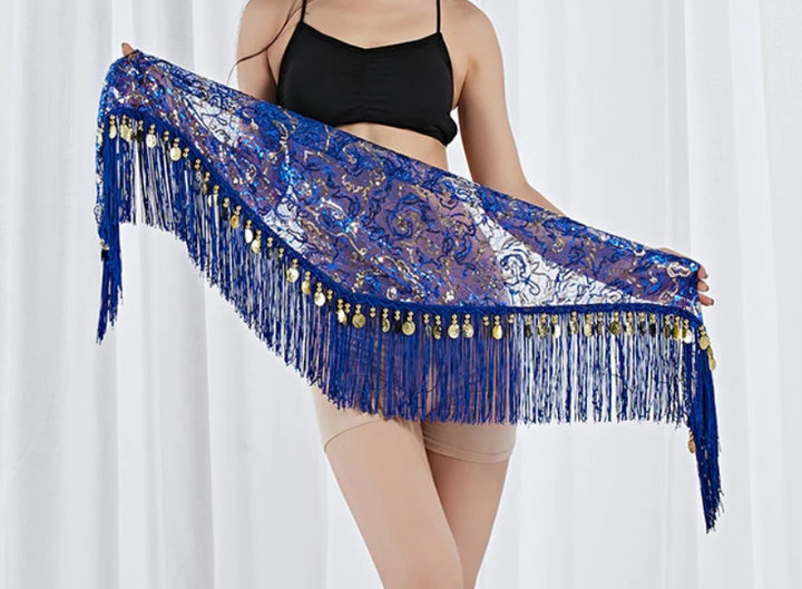 Hip scarf blue with beautiful accents, with gold coins