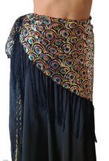 New; Hip scarf 'peacock' black gold