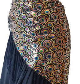 New; Hip scarf 'peacock' black gold
