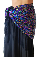 New; Hip scarf 'peacock' black blue